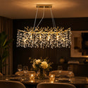 Ovale Eethoek Hanglamp Kroonluchter met Luxueuze Stenen Goud-10 Lichtpunten