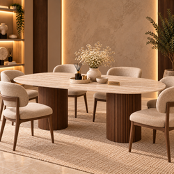 Eettafel Japandi travertin 2 potig bruin Ovaal 200cm - Kimberly