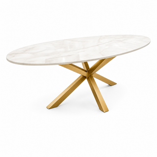 Eettafel Ovaal Crème Blad– Goud poten 180cm