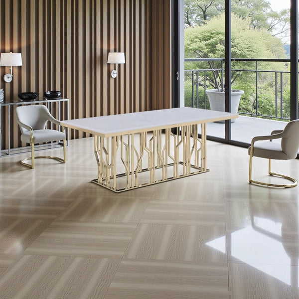 Grote langwerpige marmeren eettafel