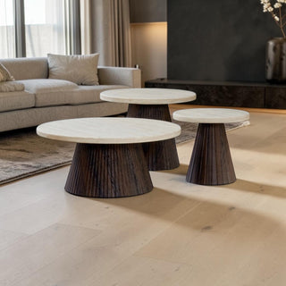 Salontafels Travertin bruin Japandi set van 3 stuks