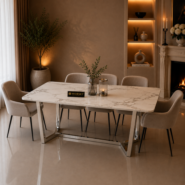 Eettafel Marmer langwerpig zilver