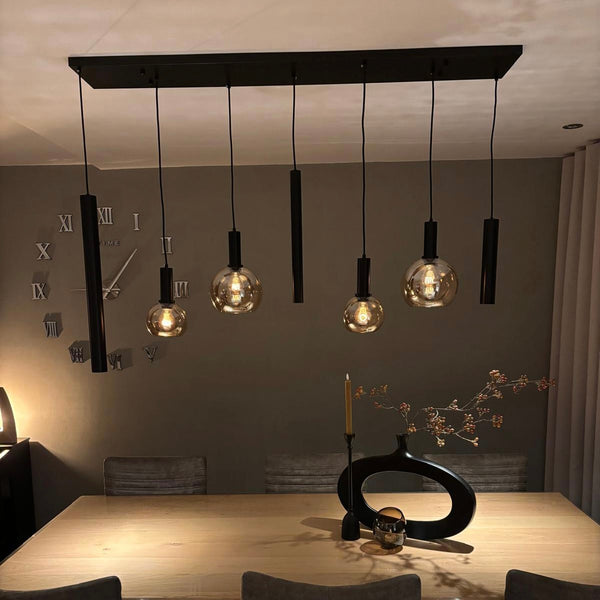 Industriële Hanglamp voor Eettafel – Smoke Glas – 7-Lichts – Dimbaar