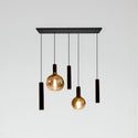 Industriële Hanglamp voor Eettafel – Zwart/Amber Glas – 5-Lichts – Dimbaar