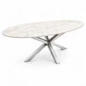 Eettafel ovaal Travertin crème blad poten zilver 180cm