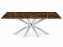 Eettafel Travertin bruin - langwerpig x poten zilver 180cm