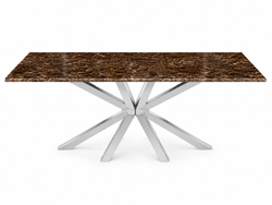 Eettafel Travertin bruin - langwerpig x poten zilver 180cm