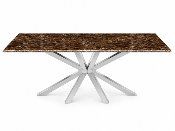 Eettafel Travertin bruin - langwerpig x poten zilver 180cm