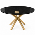 Eettafel Zwart Rond Travertin – Goud Poot -130cm