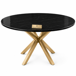Eettafel Zwart Rond Travertin – Goud Poot -130cm