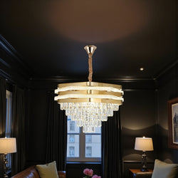 Gouden Hanglamp met Dubbele LED-strips en Transparante Kristallen 45 Ø