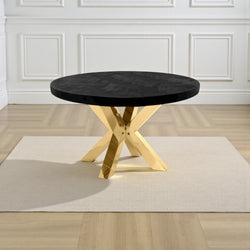 ronde eettafel goud met visgraatmotief