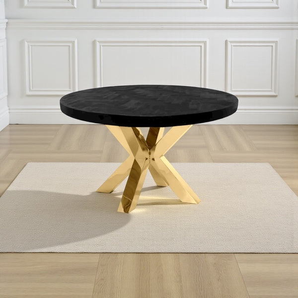 ronde eettafel goud met visgraatmotief