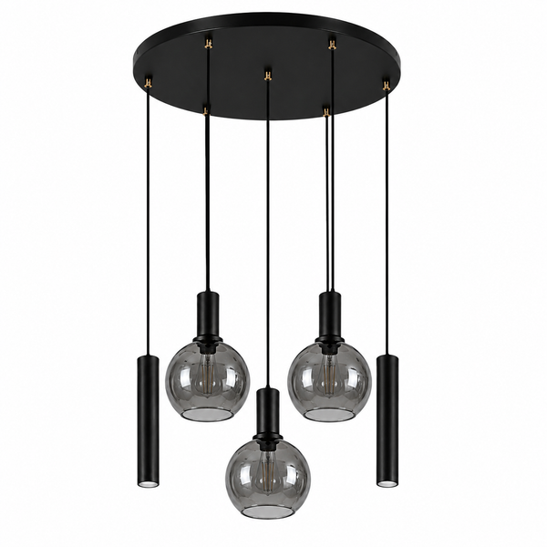 Industriële Hanglamp – Smoke Glas – 5-Lichts – Dimbaar
