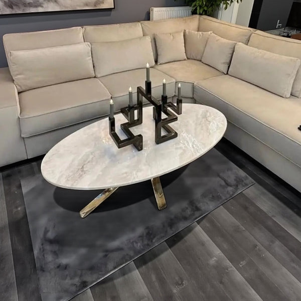 Salontafel ovaal marmerlook goud