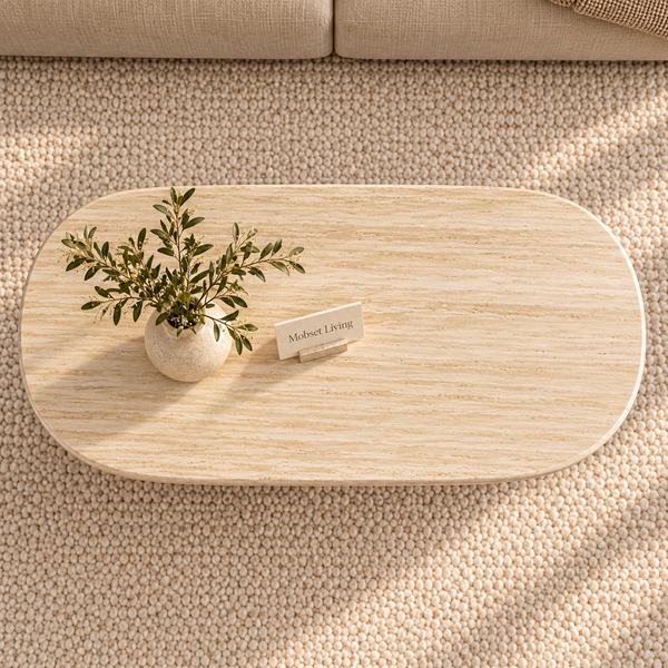 Salontafel travertin blad ovaal poot 130 cm - Mina