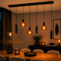 Industriële Hanglamp voor Eettafel – Zwart/Amber Glas – 7-Lichts – Dimbaar