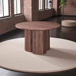 Ronde Japandi eettafel – bruin mangohout met drie poten