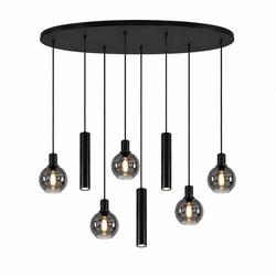Industriële Hanglamp voor Eettafel ovaal – Smoke Glas – 8-Lichts – Dimbaar