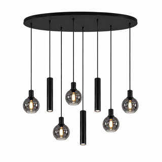 Industriële Hanglamp voor Eettafel ovaal – Smoke Glas – 8-Lichts – Dimbaar