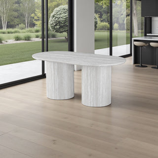 Ovale Japandi eettafel – lichtgrijs MDF met twee poten