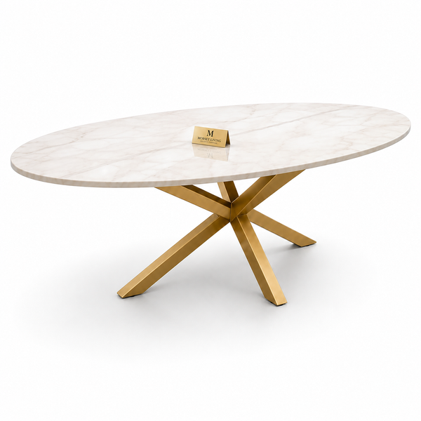 Eettafel Ovaal Crème Blad– Goud poten 180cm