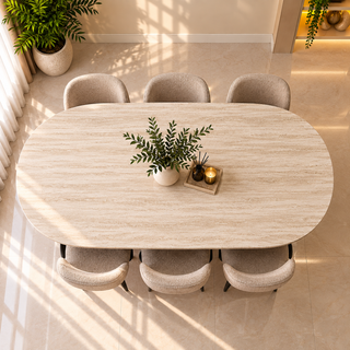 Eettafel Japandi travertin Ovaal bruin 180cm - Kimberly