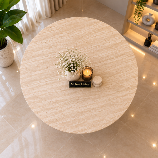 Eettafel Beige Keramiek Blad Rond 120 cm - Floor