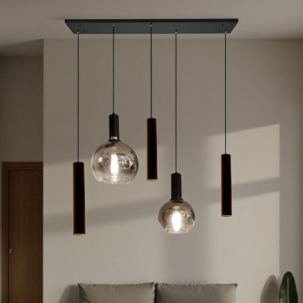 Industriële Hanglamp voor Eettafel – Smoke Glas – 5-Lichts – Dimbaar