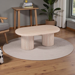 Japandi ovale salontafel – Travertin met dubbele poot