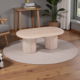 Japandi ovale salontafel – Travertin met dubbele poot