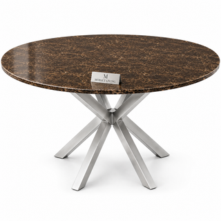 Eettafel bruin poten zilver Travertin 130cm