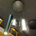 Design Hanglamp – Ronde Plaat – 2 bollen in Smoke Glas + LED spot