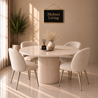 Eettafel Japandi travertin rond 130 cm - Kimberly