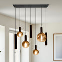 Industriële Hanglamp voor Eettafel – Zwart/Amber Glas – 7-Lichts – Dimbaar