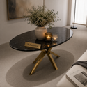 Eettafel ovaal Travertin zwart x poten goud 160cm