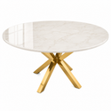 Travertin  Eettafel Rond– Crème Blad met poten goud - 130cm