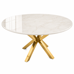 Travertin  Eettafel Rond– Crème Blad met poten goud - 130cm