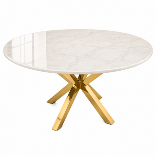 Travertin  Eettafel Rond– Crème Blad met poten goud - 130cm