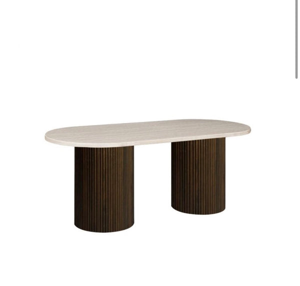 Eettafel Ovaal travertin - Japandi stijl 2 potig