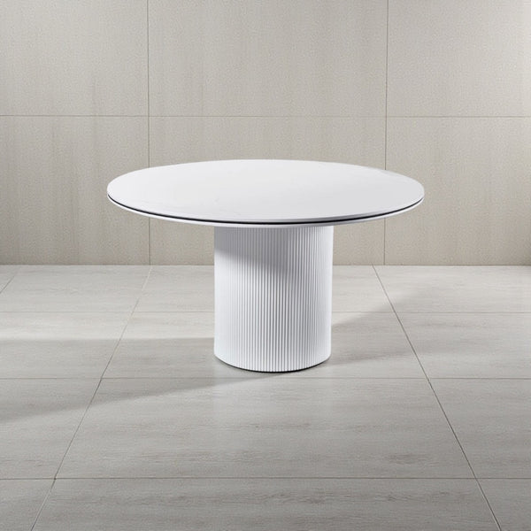 Ronde Eettafel Keramiek – Volledig wit met zwarte randafwerking