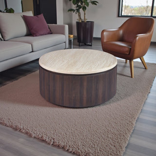 Ronde Japandi salontafel - bruin met Travertin blad