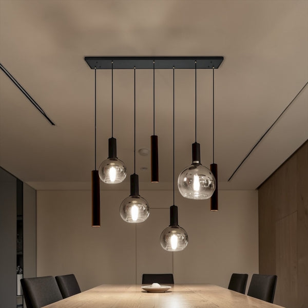 Industriële Hanglamp voor Eettafel – Smoke Glas – 7-Lichts – Dimbaar
