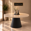 Eettafel Rond Zwart Travertin Japandi 130cm - Mella