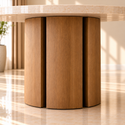Ronde Japandi Eettafel – Travertin met Bruine Poot – 130 cm