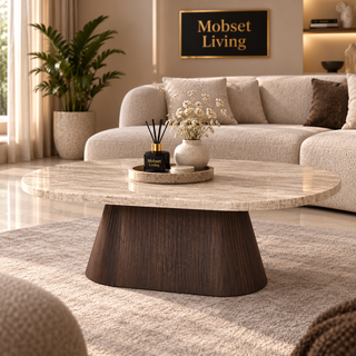 Salontafel Japandi travertin Ovaal bruin 130 cm - Kimberly
