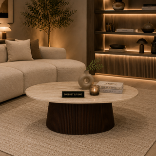 Salontafel Japandi travertin Ovaal bruin 130 cm - Kimberly