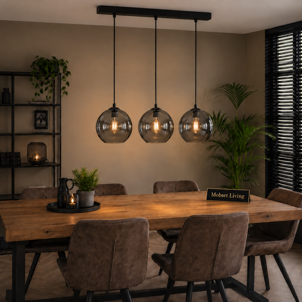 Hanglamp Eettafel Smoke Glas 3 Lichtpunten