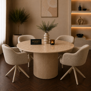 Eettafel Japandi travertin rond 130 cm - Kimberly