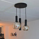 Industriële Hanglamp – Zwart/Amber Glas – 3-Lichts – Dimbaar